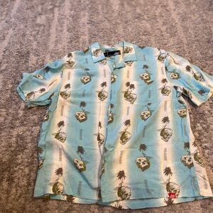 Lost Blue and White Tropical Print Men's Shirt